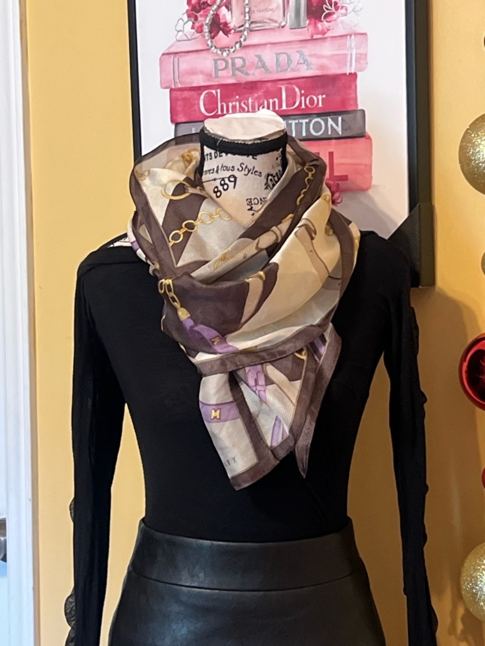 Metrocity Brown, Cream & Purple Printed Scarf 65X20